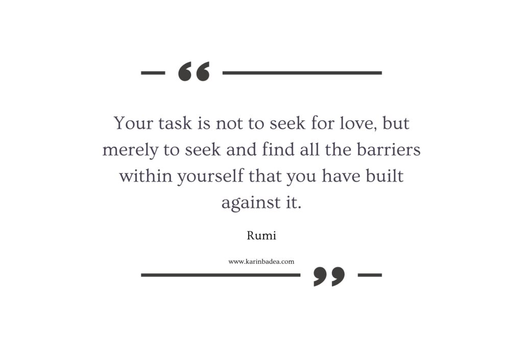 "Your task is not to seek for love, but merely to seek and find all the barriers within yourself that you have built against it." - Rumi
